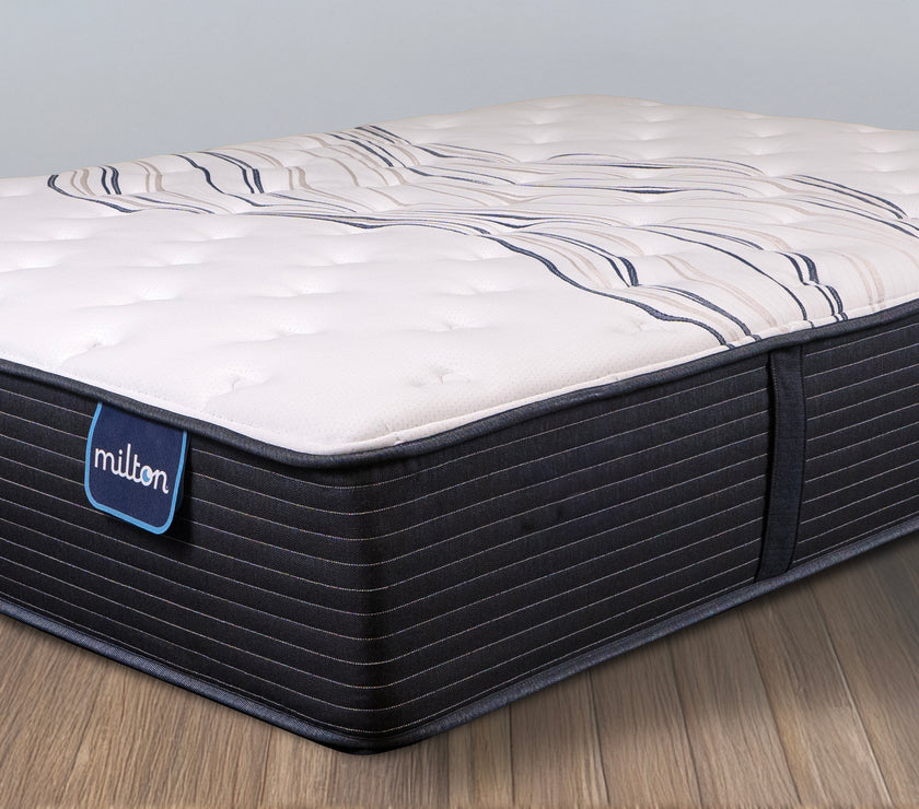 Comfortable looking Milton Sleep Company Bellaire Extra Firm Mattress on a hardwood floor