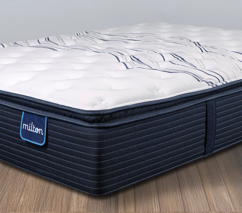 Comfortable looking Milton Sleep Company Bellaire Plush Pillowtop Mattress on a hardwood floor